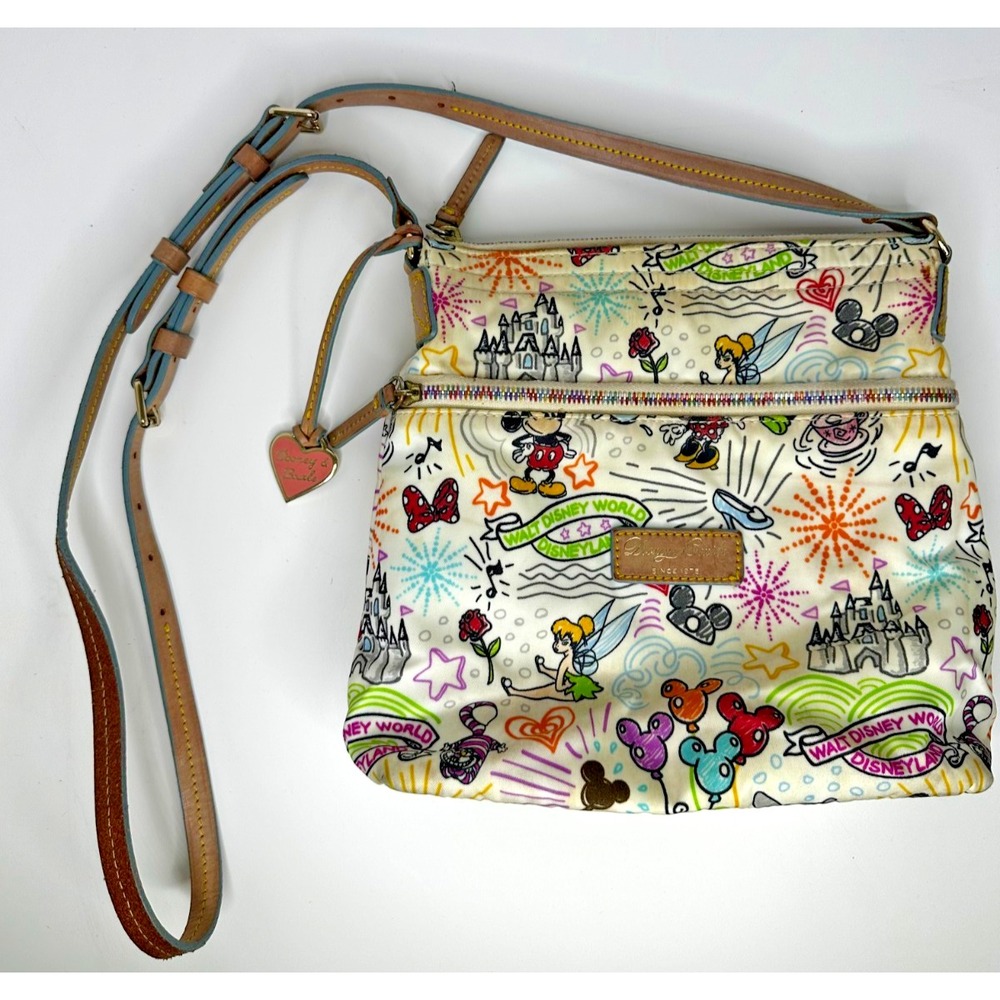 Dooney & Bourke Sketch Crossbody Purse Rainbow Zipper Heart Fob Mickey Minnie